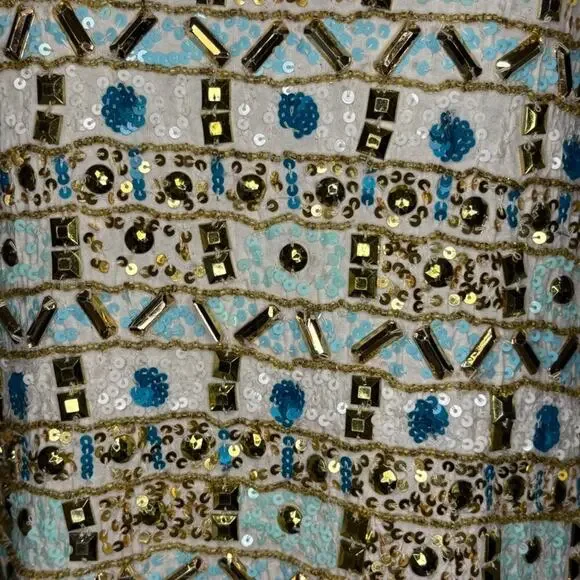 Boston Proper Gold Aqua Gem Embellished Beach Wedding Guest Tank Womens Sz S - Picture 3 of 7